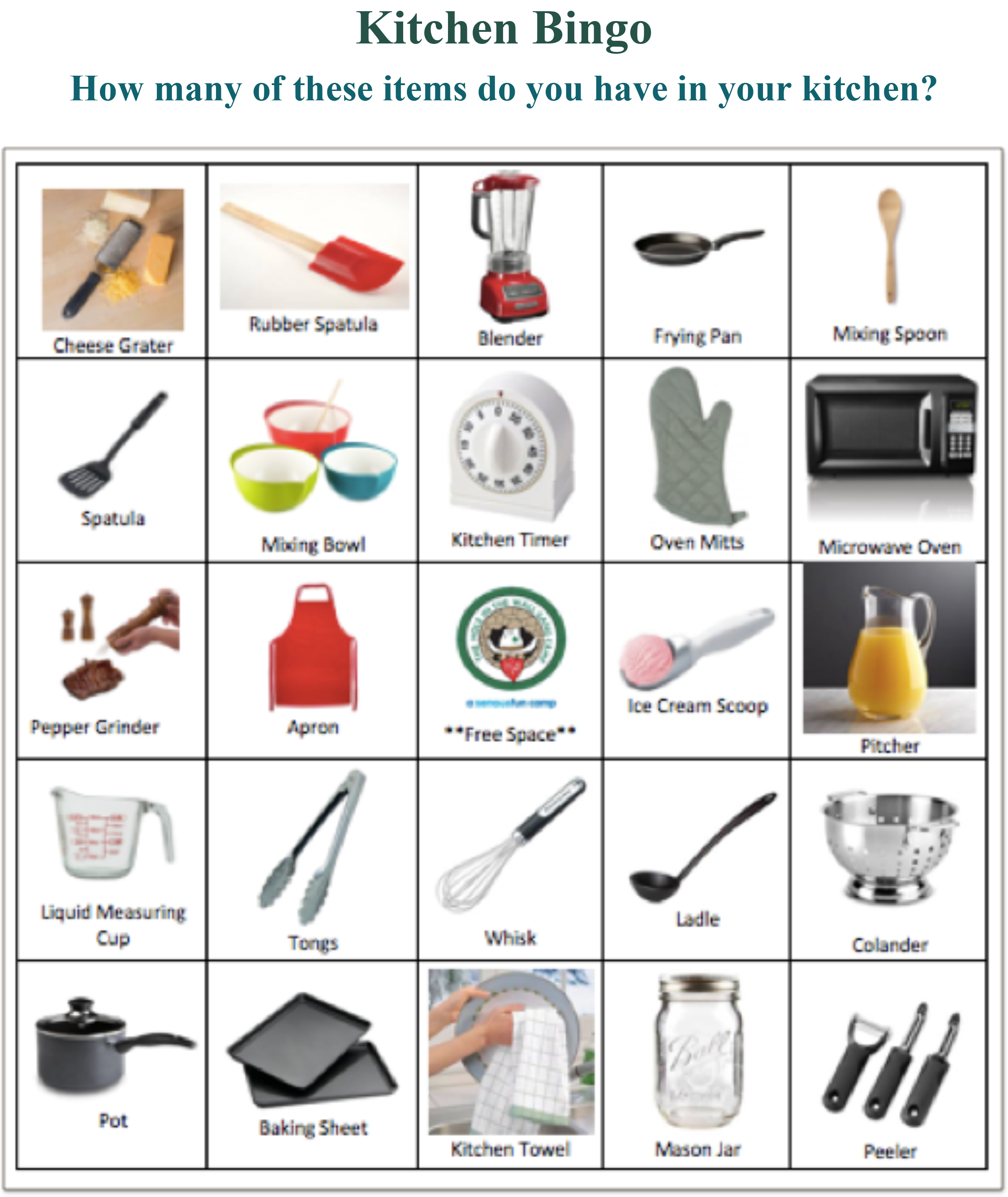 Cooking & Kitchen Supplies BINGO Game