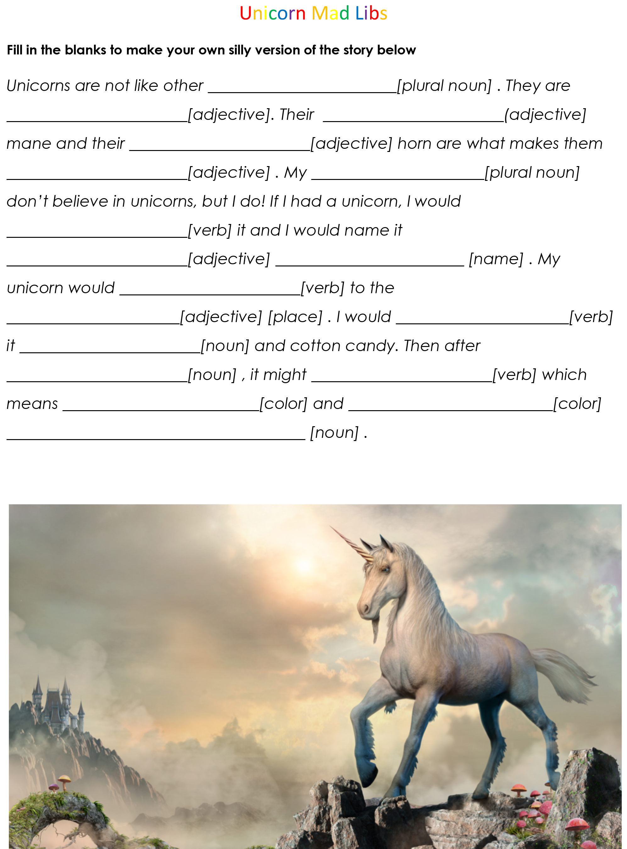 Unicorn Mad Libs | The Hole in the Wall Gang Camp