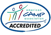 American Camp Association Accredited logo with colorful abstract figures and blue text inside an oval.
