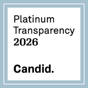 A white square badge with a blue border reads Platinum Transparency 2026 Candid. in black text.
