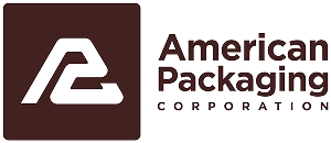 Logo of American Packaging Corporation. A stylized white AP design appears in a brown square to the left of the words American Packaging Corporation in bold brown text on a white background.