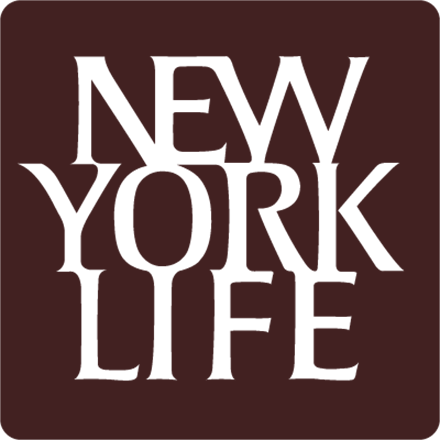White text reading NEW YORK LIFE in all caps, stacked in three lines on a dark brown background. The font is bold and stylized, with wide spacing between the letters.